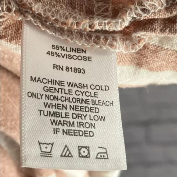 Denim & Co. XL Brown White Striped Yarn Dyed Linen Blend Woven Top Blouse Shirt - Picture 5 of 5